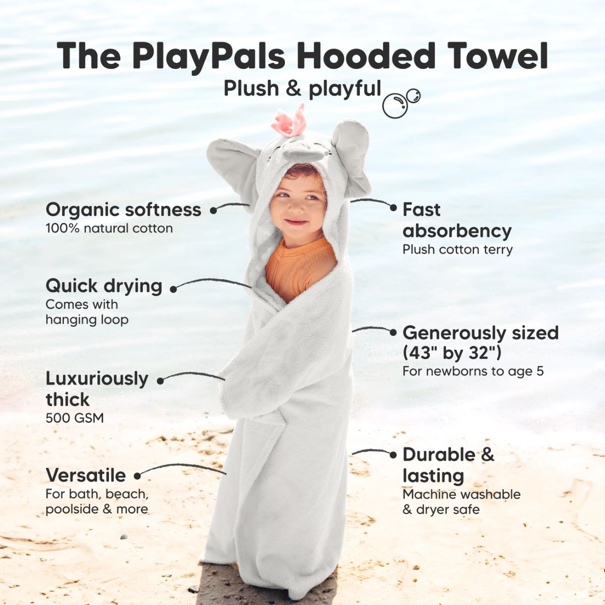 KeaBabies PlayPals Baby Hooded Towel - Ella - Highly Absorbent for Quick Drying