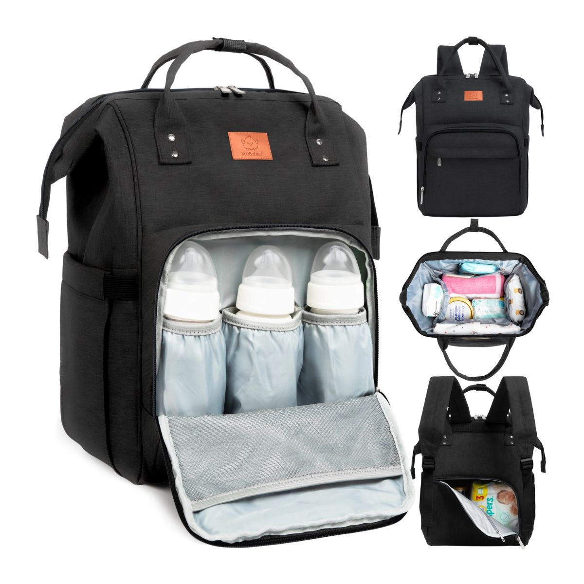KeaBabies Rove Diaper Backpack -  Trendy Black - Durable and Travel Ready