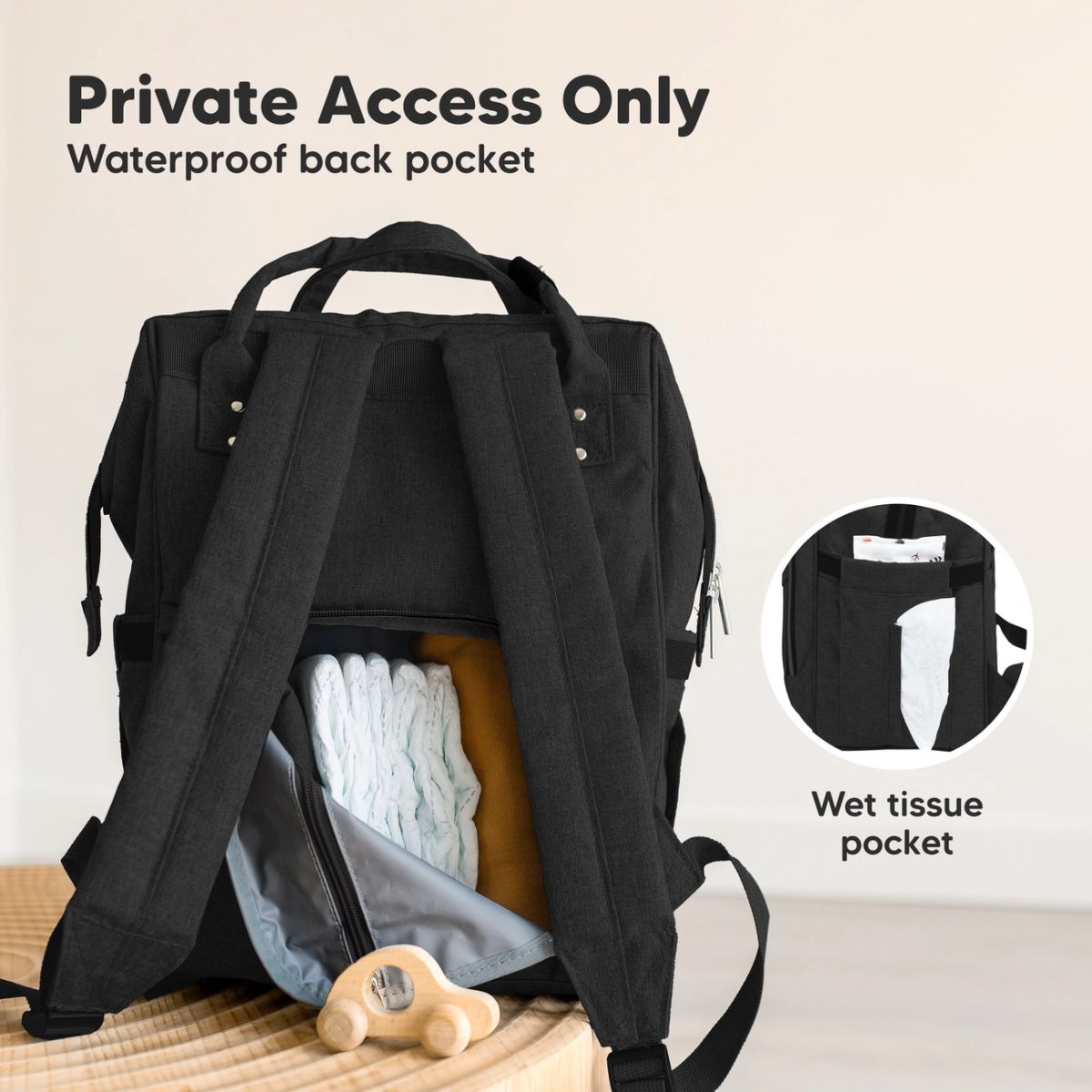 KeaBabies Rove Diaper Backpack -  Trendy Black - Comfortable and Hands Free Use